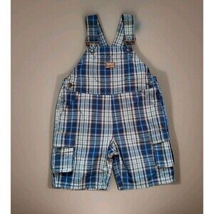 VTG Oshkosh B'gosh Sz 4T Overall Suspender Shorts Blue Plaid